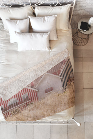 Ingrid Beddoes Beach Houses red and blue Fleece Throw Blanket