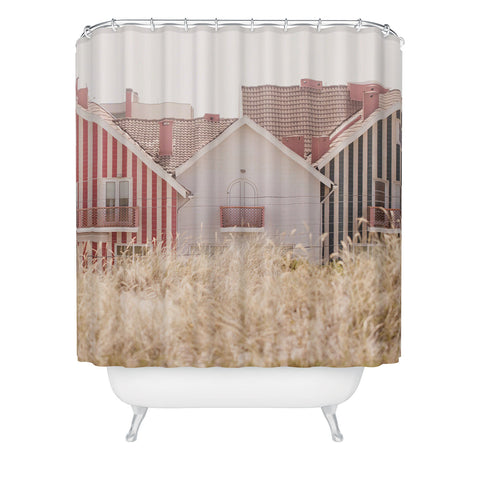 Ingrid Beddoes Beach Houses red and blue Shower Curtain