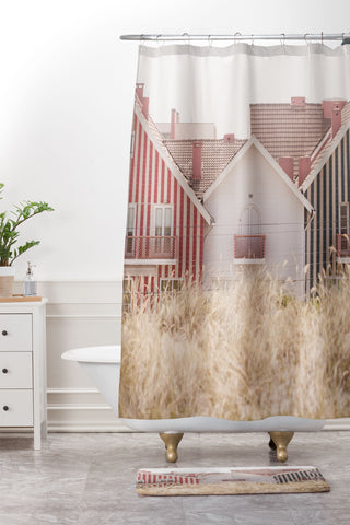 Ingrid Beddoes Beach Houses red and blue Shower Curtain And Mat