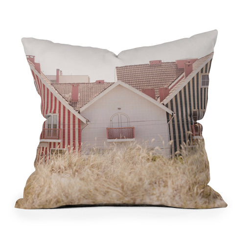 Ingrid Beddoes Beach Houses red and blue Outdoor Throw Pillow