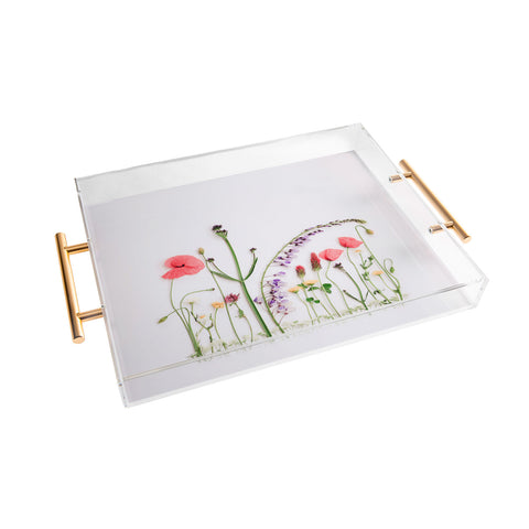 Ingrid Beddoes Flowers Flat Lay Colorful Mix Acrylic Tray