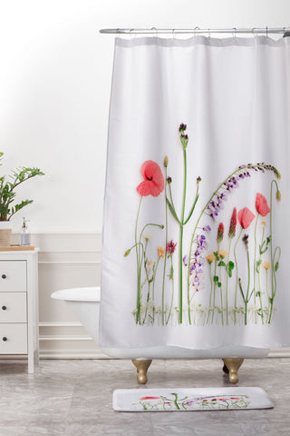 Ingrid Beddoes Flowers Flat Lay Colorful Mix Shower Curtain And Mat