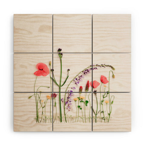 Ingrid Beddoes Flowers Flat Lay Colorful Mix Wood Wall Mural