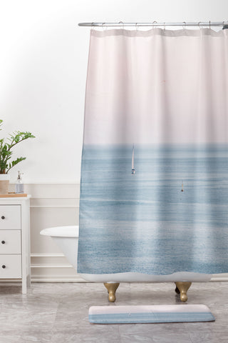 Ingrid Beddoes Ocean Pink Sky Shower Curtain And Mat
