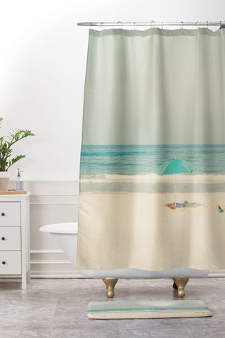 Ingrid Beddoes Turquoise Beach Umbrella Shower Curtain And Mat
