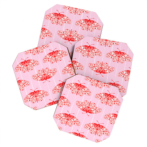 Insvy Design Studio Butterfly Pink Red Coaster Set