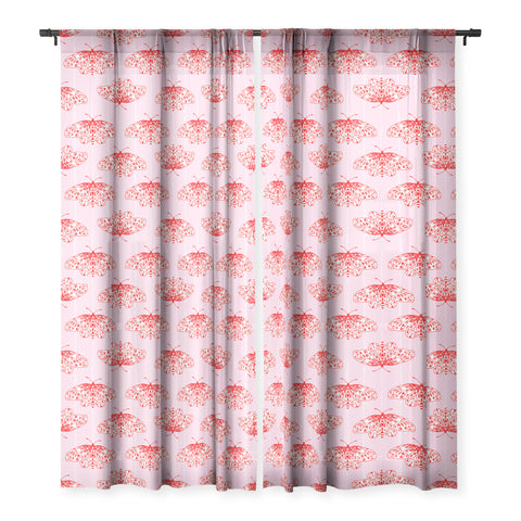 Insvy Design Studio Butterfly Pink Red Sheer Window Curtain