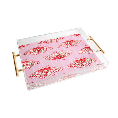 Insvy Design Studio Butterfly Pink Red Acrylic Tray