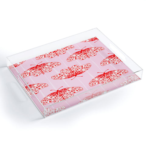 Insvy Design Studio Butterfly Pink Red Acrylic Tray