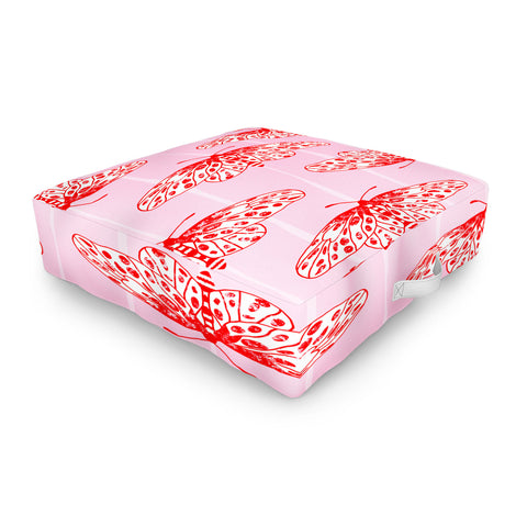 Insvy Design Studio Butterfly Pink Red Outdoor Floor Cushion