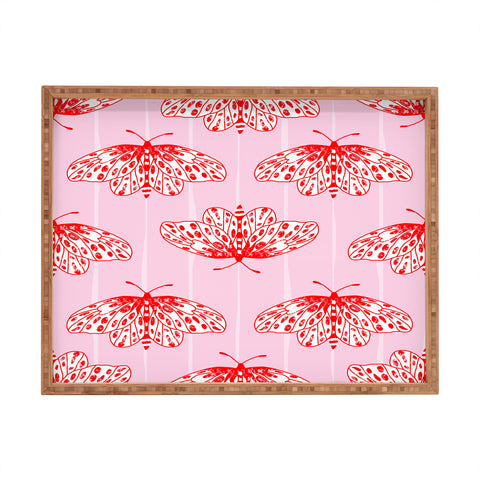 Insvy Design Studio Butterfly Pink Red Rectangular Tray