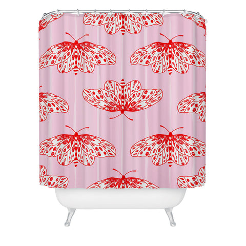 Insvy Design Studio Butterfly Pink Red Shower Curtain
