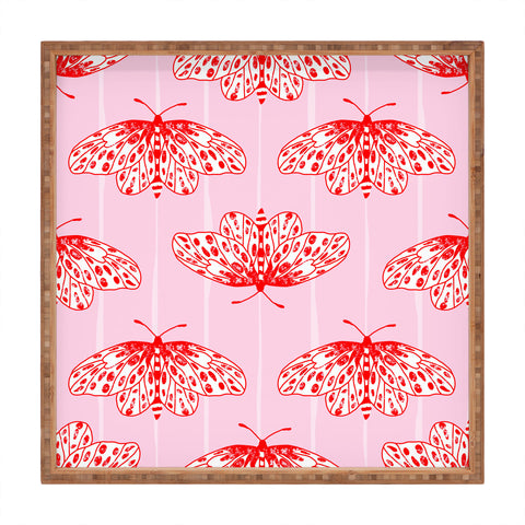 Insvy Design Studio Butterfly Pink Red Square Tray