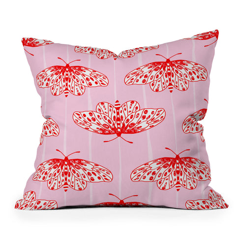 Insvy Design Studio Butterfly Pink Red Outdoor Throw Pillow