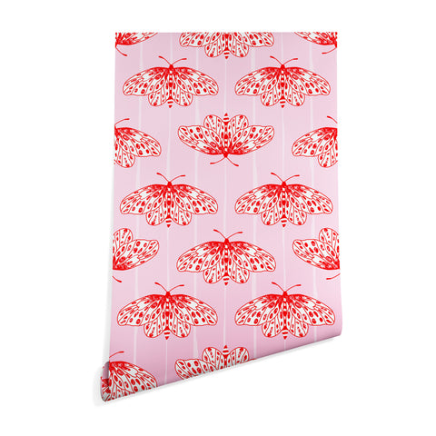 Insvy Design Studio Butterfly Pink Red Wallpaper