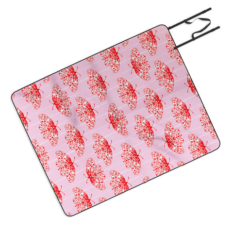 Insvy Design Studio Butterfly Pink Red Picnic Blanket