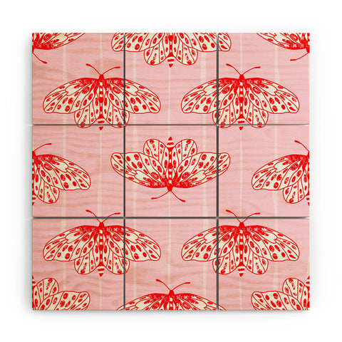 Insvy Design Studio Butterfly Pink Red Wood Wall Mural