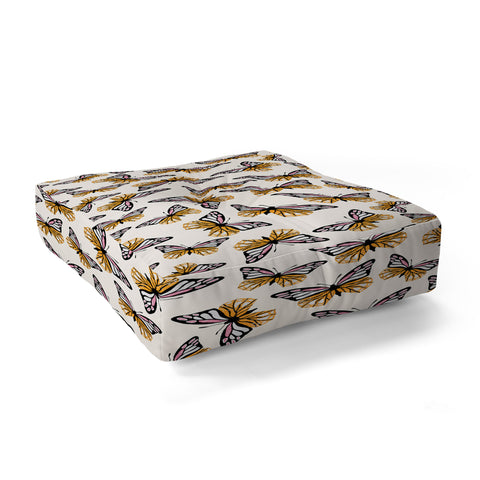 Insvy Design Studio ButterflyPink Yellow Floor Pillow Square