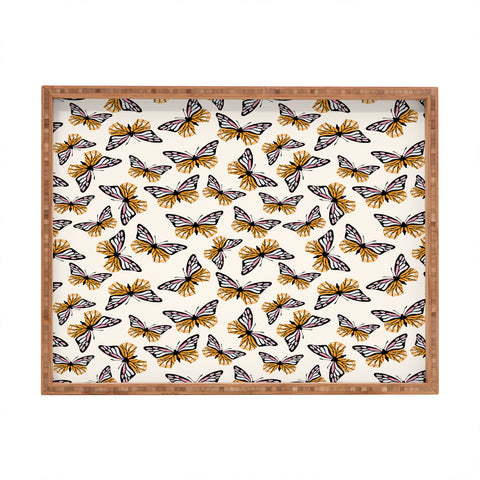 Insvy Design Studio ButterflyPink Yellow Rectangular Tray