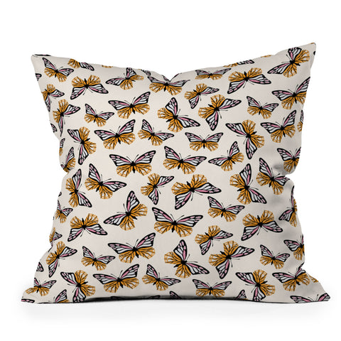 Insvy Design Studio ButterflyPink Yellow Outdoor Throw Pillow