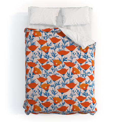 Insvy Design Studio California Poppy Orange Blue Comforter