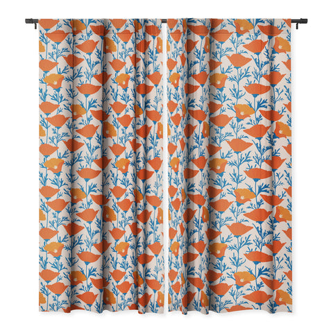 Insvy Design Studio California Poppy Orange Blue Blackout Window Curtain