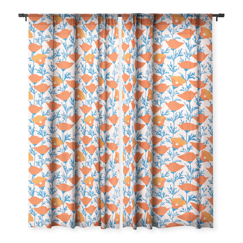 Insvy Design Studio California Poppy Orange Blue Sheer Window Curtain