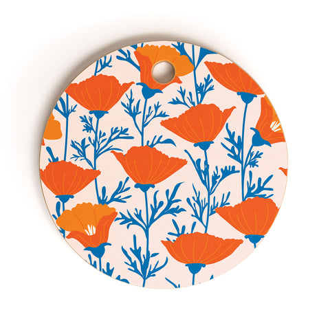 Insvy Design Studio California Poppy Orange Blue Cutting Board Round