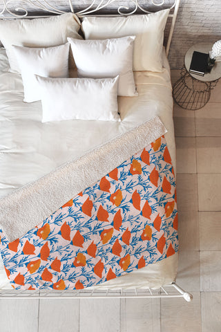 Insvy Design Studio California Poppy Orange Blue Fleece Throw Blanket