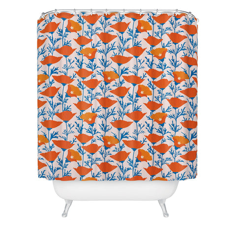 Insvy Design Studio California Poppy Orange Blue Shower Curtain