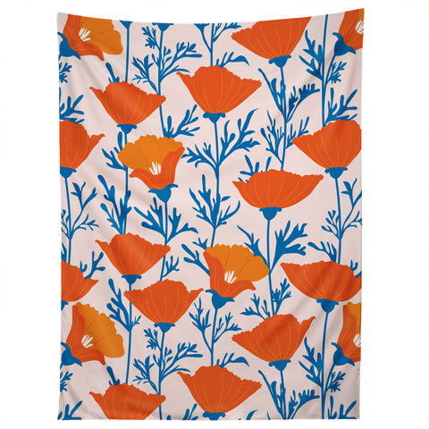 Insvy Design Studio California Poppy Orange Blue Tapestry