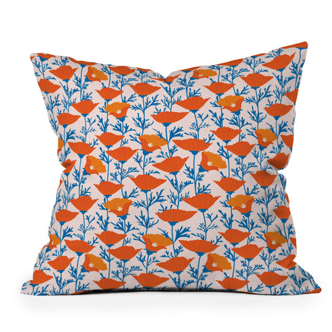 Insvy Design Studio California Poppy Orange Blue Outdoor Throw Pillow