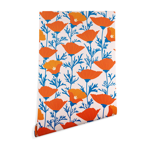 Insvy Design Studio California Poppy Orange Blue Wallpaper
