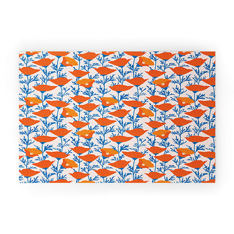 Insvy Design Studio California Poppy Orange Blue Welcome Mat