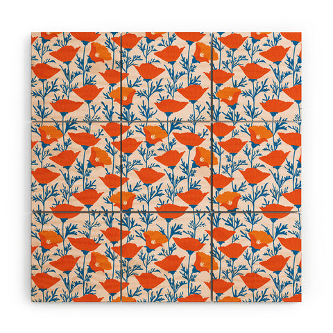 Insvy Design Studio California Poppy Orange Blue Wood Wall Mural