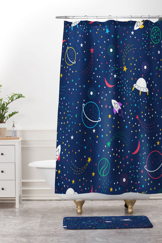 Insvy Design Studio Colourful Space Shower Curtain And Mat
