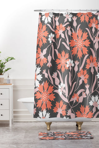Insvy Design Studio Cornflower Orange and White Shower Curtain And Mat