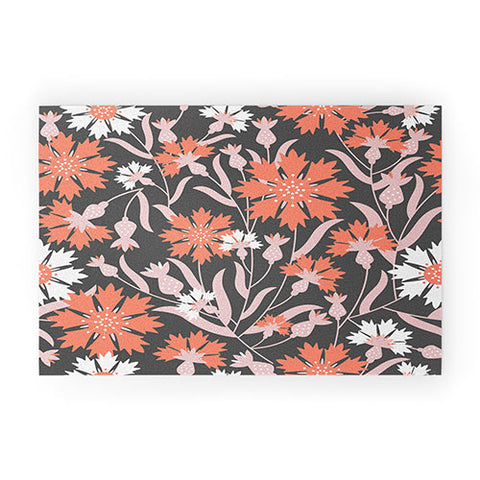 Insvy Design Studio Cornflower Orange and White Welcome Mat