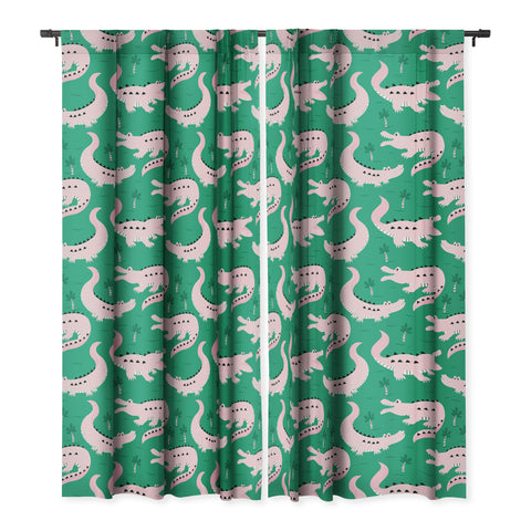 Insvy Design Studio Crocodile Pink Green Blackout Window Curtain