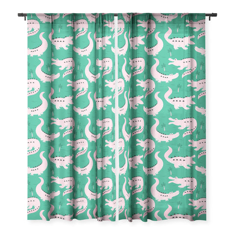 Insvy Design Studio Crocodile Pink Green Sheer Window Curtain