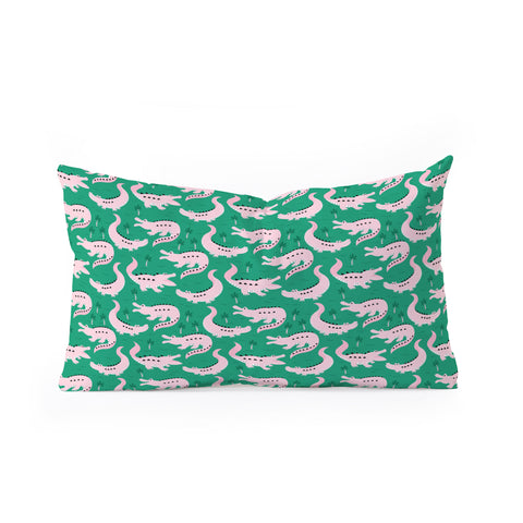 Insvy Design Studio Crocodile Pink Green Oblong Throw Pillow
