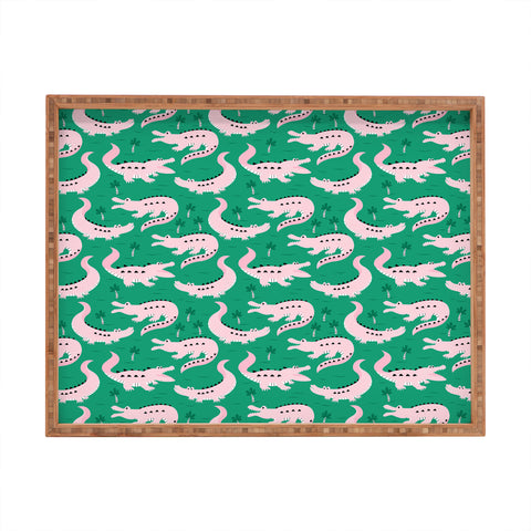 Insvy Design Studio Crocodile Pink Green Rectangular Tray