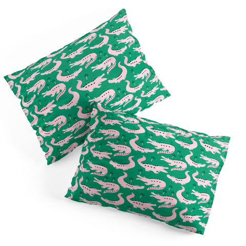 Insvy Design Studio Crocodile Pink Green Pillow Shams
