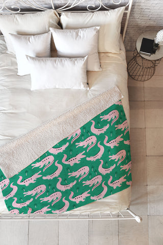 Insvy Design Studio Crocodile Pink Green Fleece Throw Blanket