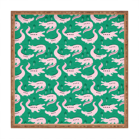 Insvy Design Studio Crocodile Pink Green Square Tray