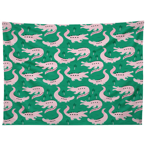 Insvy Design Studio Crocodile Pink Green Tapestry
