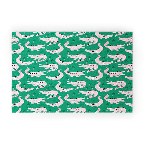 Insvy Design Studio Crocodile Pink Green Welcome Mat