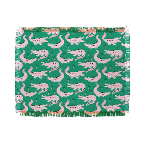 Insvy Design Studio Crocodile Pink Green Throw Blanket