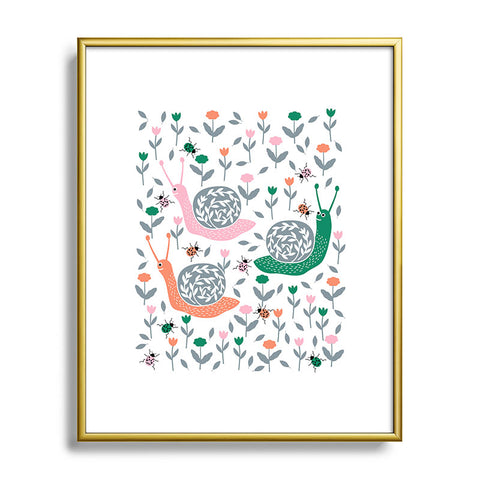 Insvy Design Studio Happy Snail and the Beetle Metal Framed Art Print