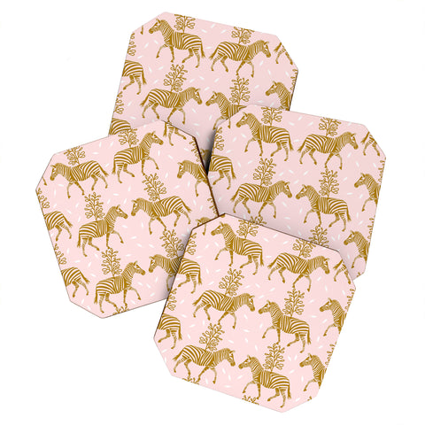 Insvy Design Studio Incredible Zebra Pink and Gold Coaster Set